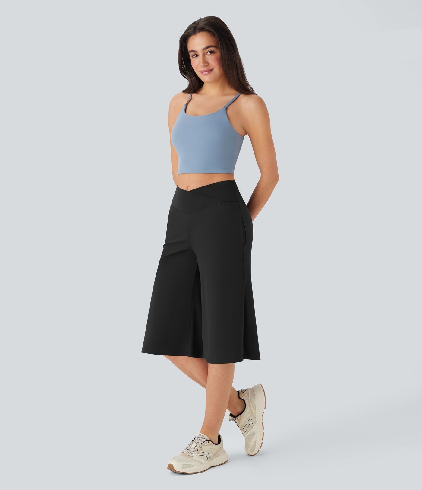 SoftlyZero™ Airy Crossover High Waisted Wide Leg Cool Touch Yoga Pedal Pusher Women Pants with Pockets