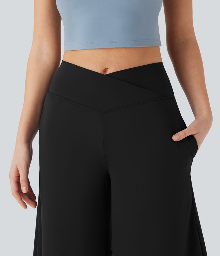 SoftlyZero™ Airy Crossover High Waisted Wide Leg Cool Touch Yoga Pedal Pusher Pants with Pockets