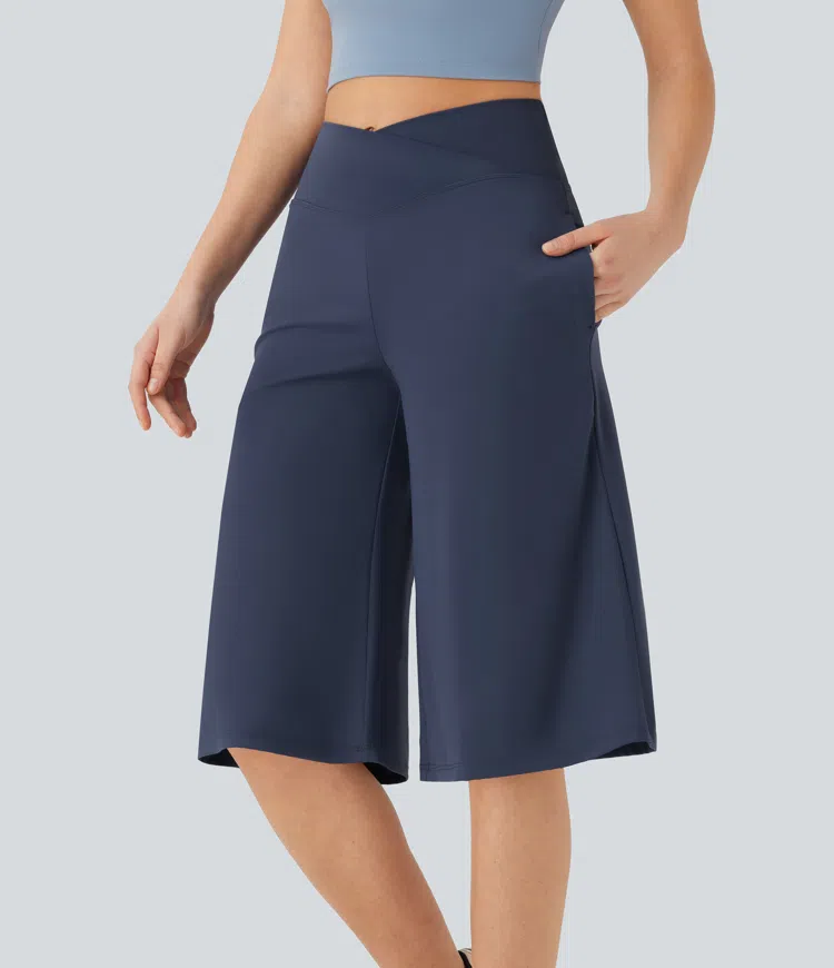 Pantalones de yoga Softlyzero™ Airy de tiro alto cruzado con bolsillos en tacto frío