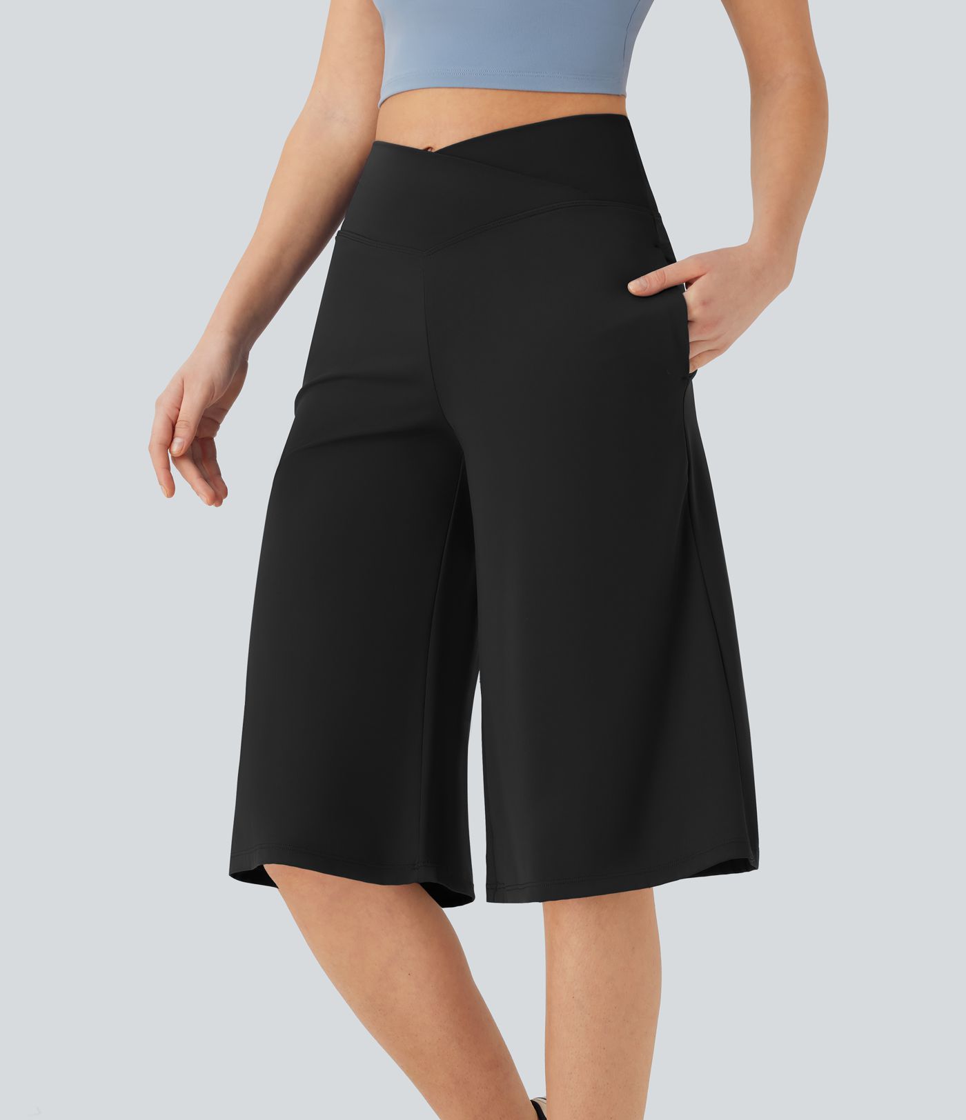 SoftlyZero™ Airy Crossover High Waisted Wide Leg Cool Touch Yoga Pedal Pusher Women Pants with Pockets