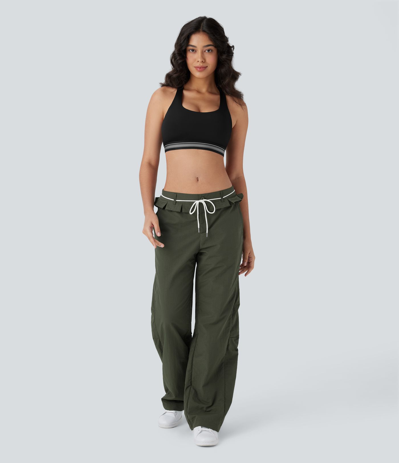 Pantalon large fluide taille basse avec cordon de serrage, bordure à volants et jambes amples avec poches