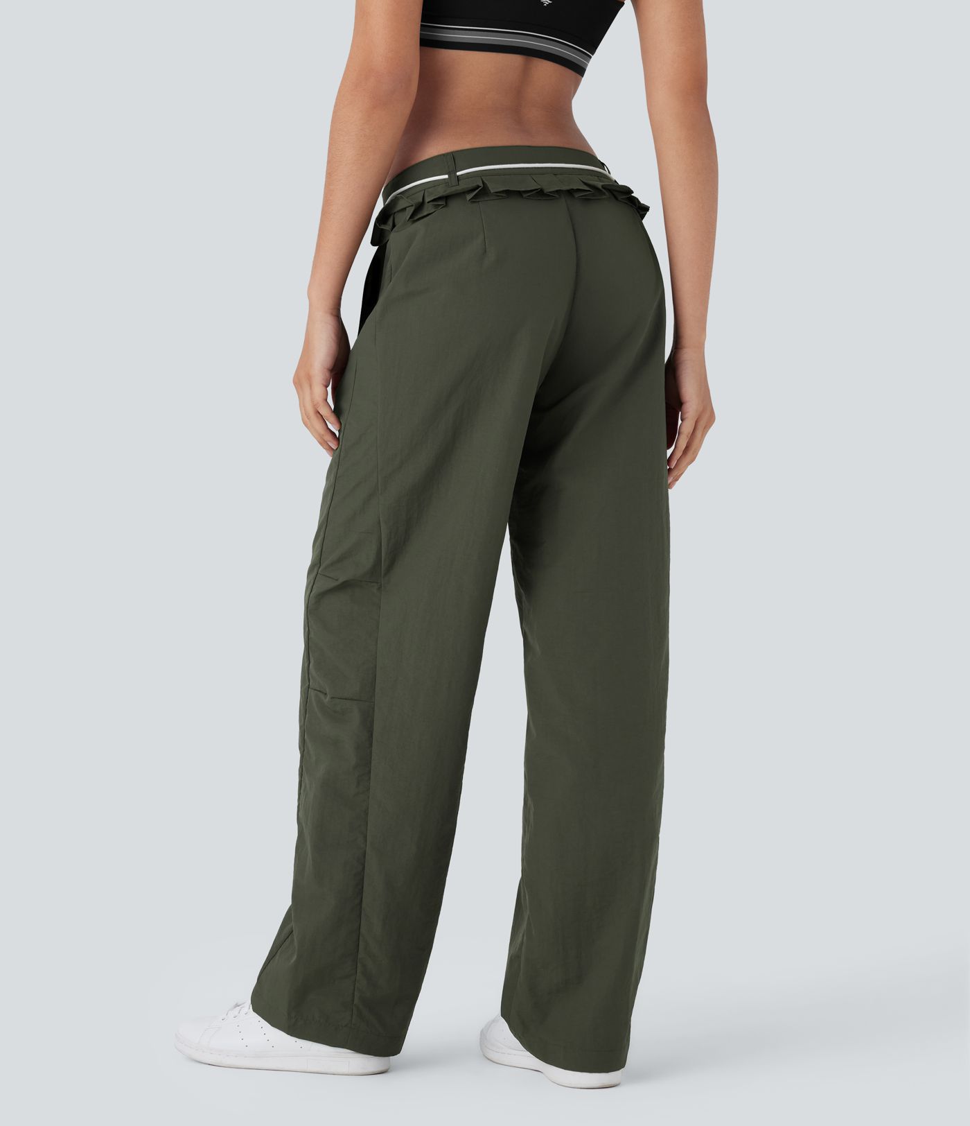 Pantalon large fluide taille basse avec cordon de serrage, bordure à volants et jambes amples avec poches