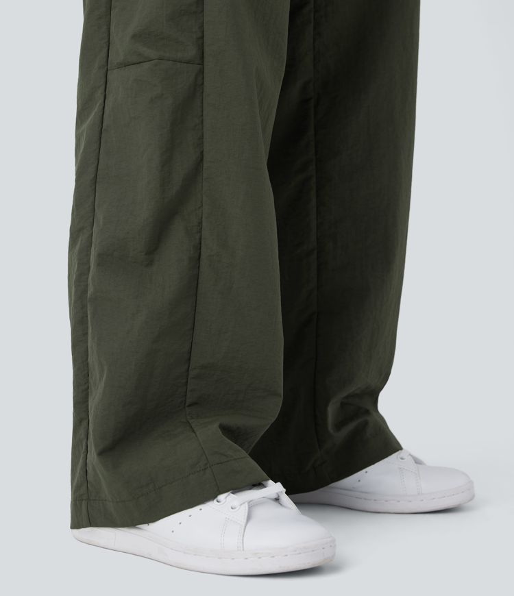 Pantalon large fluide taille basse avec cordon de serrage, bordure à volants et jambes amples avec poches