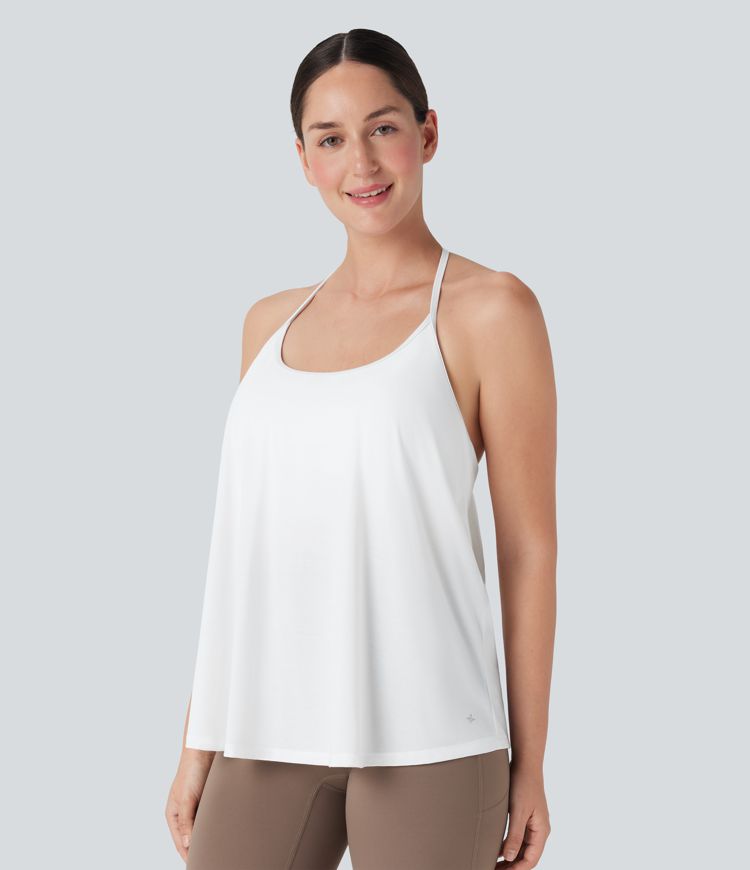 Softlyzero™ Airy Halter Backless Draped Cool Touch Yoga Sports Top-D/DD/DDD/F Cups-UPF50+