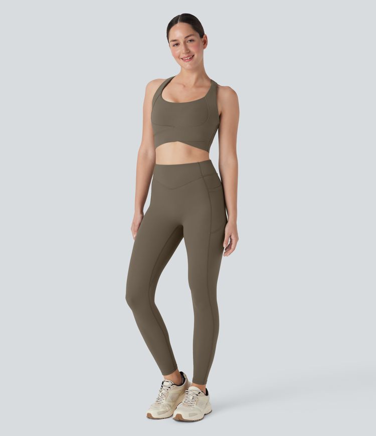 Sujetador deportivo push-up de sujeción media con espalda cruzada abierta para running