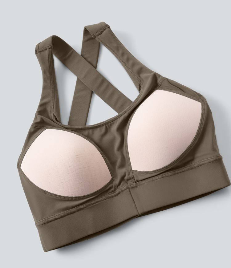 Sujetador deportivo push-up de sujeción media con espalda cruzada abierta para running