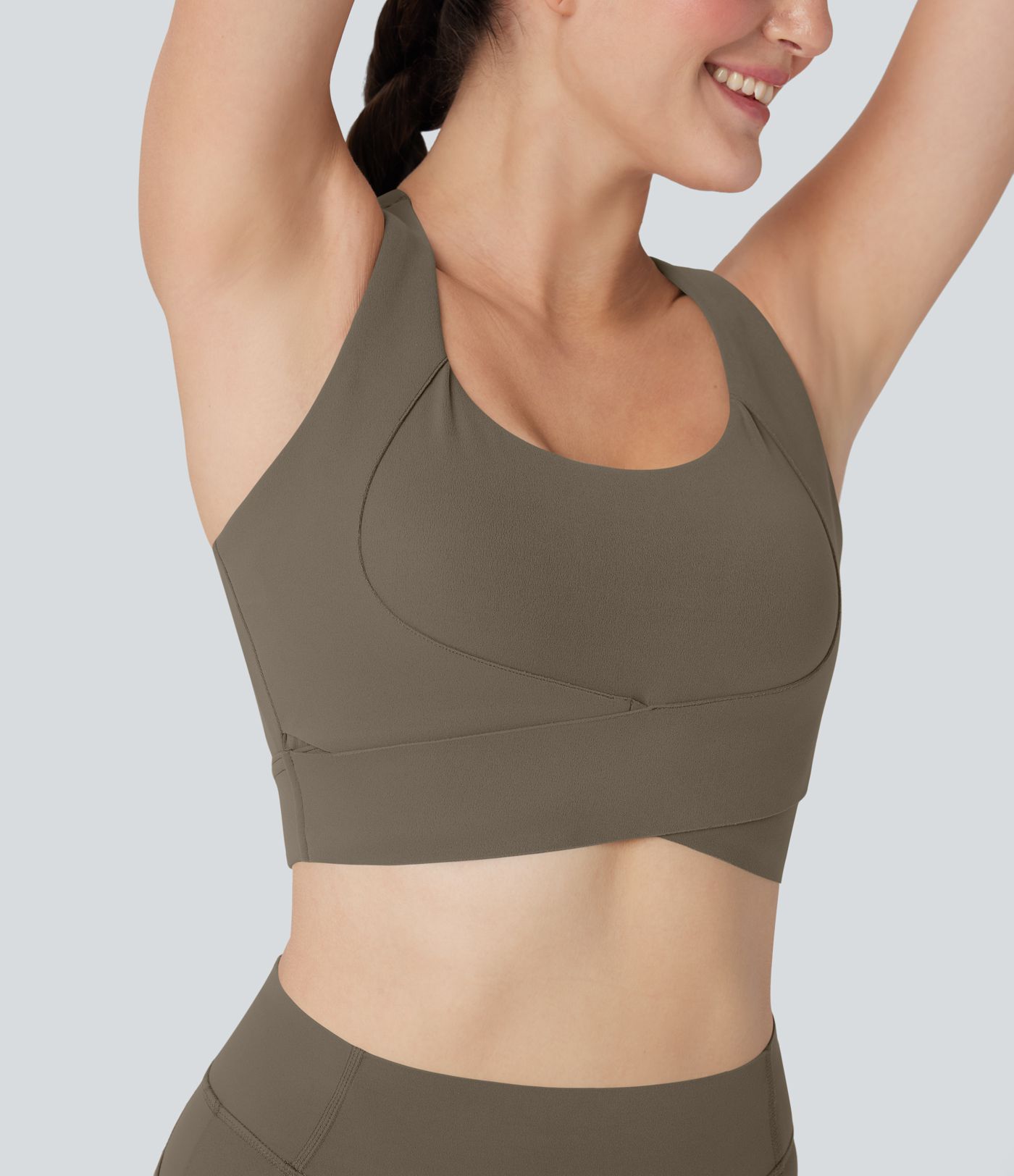 Sujetador deportivo push-up de sujeción media con espalda cruzada abierta para running