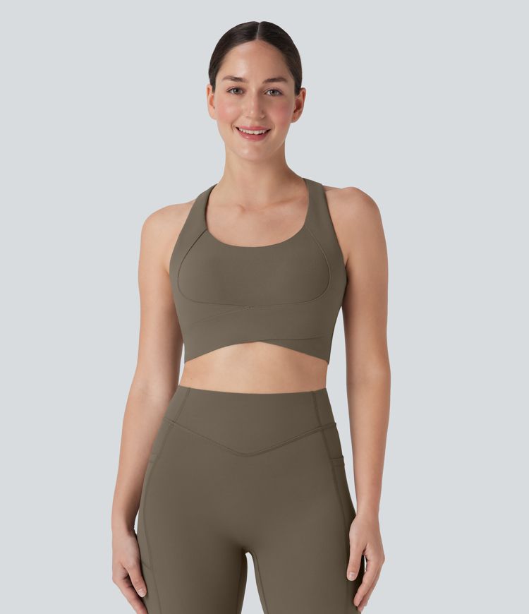 Sujetador deportivo push-up de sujeción media con espalda cruzada abierta para running