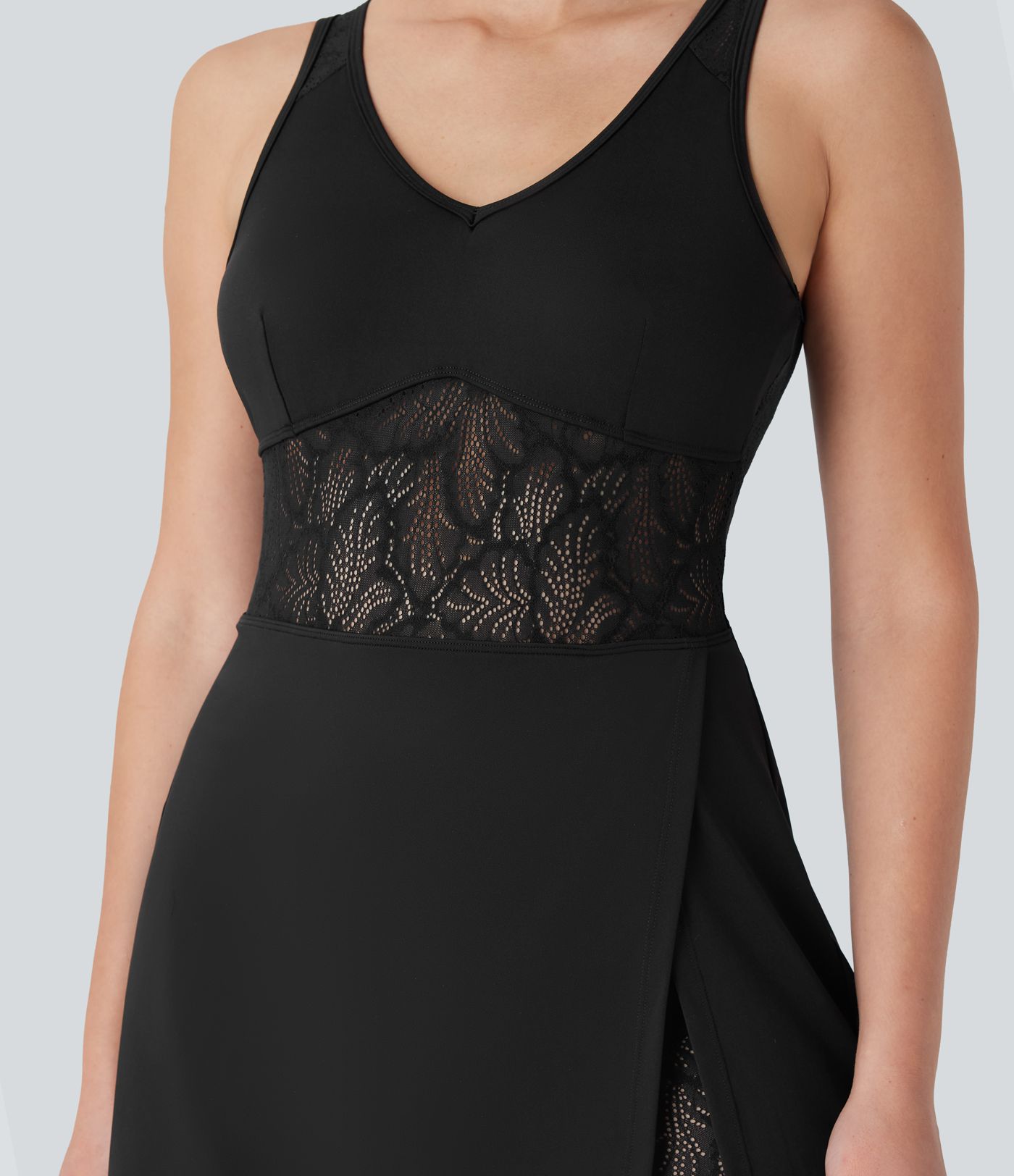 Robe de tennis active Softlyzero™ Airy avec dos nu, dentelle contrastée et fente 2-en-1 Cool Touch avec poche-UPF50+