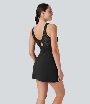 SoftlyZero™ encaje contrastante y aireado 2 en 1, tacto fresco — vestido deportivo de tenis con bolsillo, UPF50+