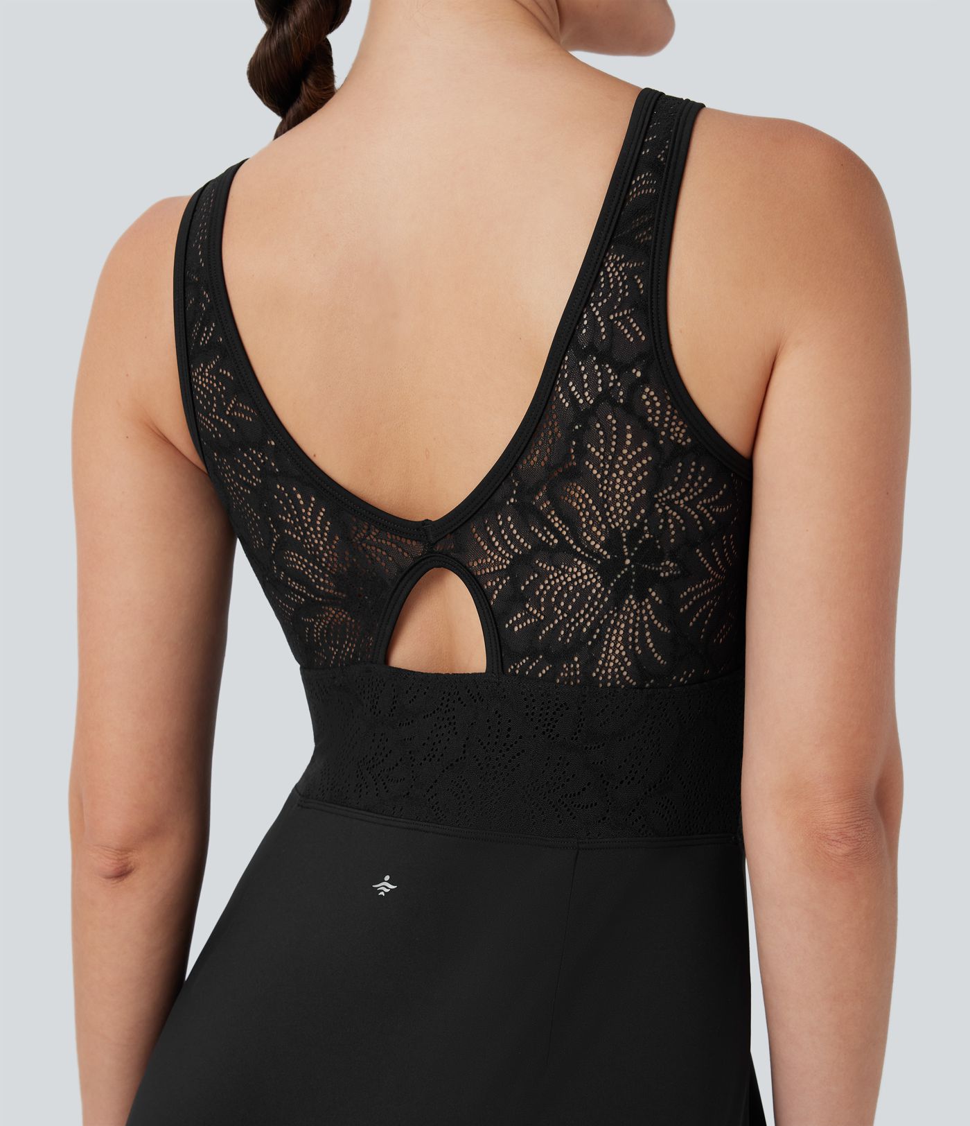 Robe de tennis active Softlyzero™ Airy avec dos nu, dentelle contrastée et fente 2-en-1 Cool Touch avec poche-UPF50+