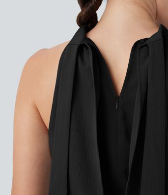 SoftlyZero™ Airy Halter Tie Back Cool Touch Midi Work Dress with Pockets-UPF50+