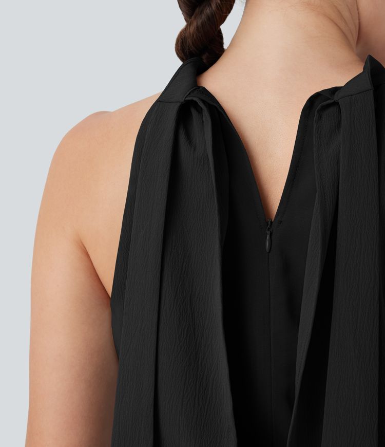 SoftlyZero™ Airy Halter Tie Back Cool Touch Midi Work Dress with Pockets-UPF50+