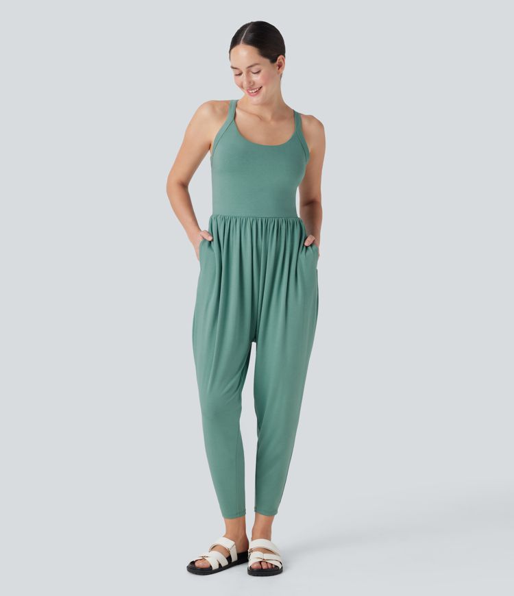 Backless Twisted Harem Casual Jumpsuit with Side Pockets-Easy Peezy Edition