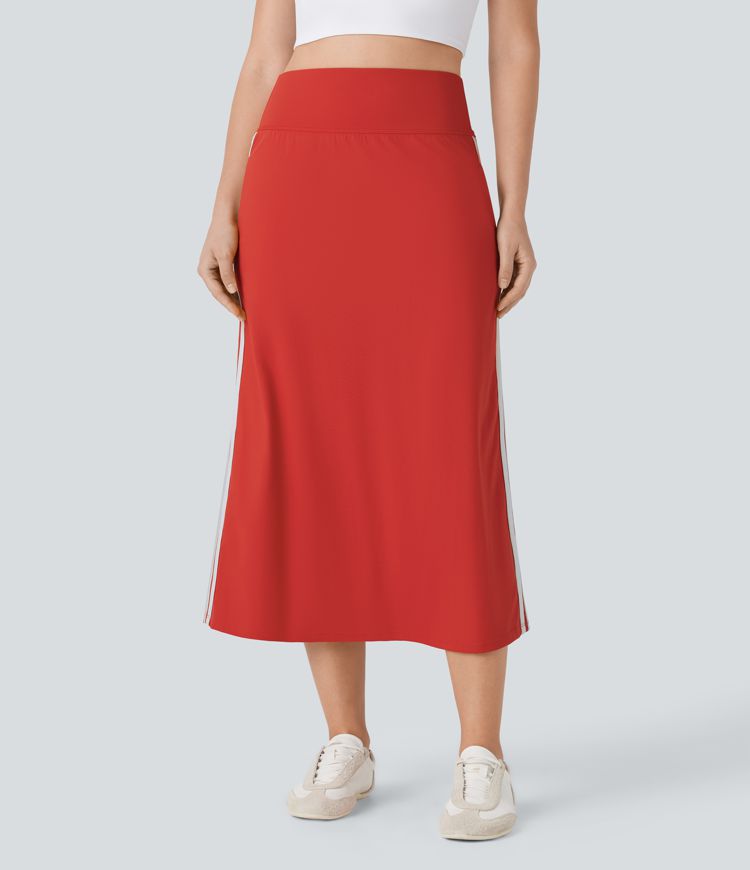 SoftlyZero™ QuickDry High Waisted Tummy Control 2-in-1 Color Block Midi Workout Skirt with Pockets