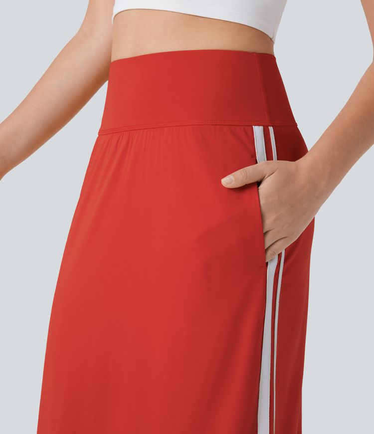 SoftlyZero™ QuickDry High Waisted Tummy Control 2-in-1 Color Block Midi Workout Skirt with Pockets