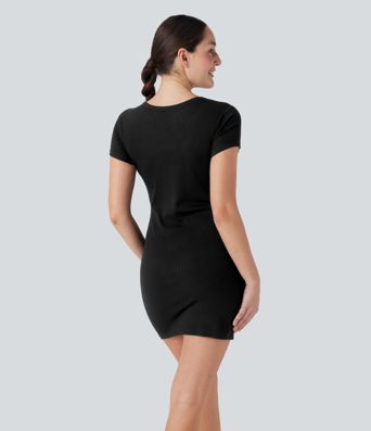 Vestido mini bodycon acanalado con top con sujetador integrado para yoga y deporte