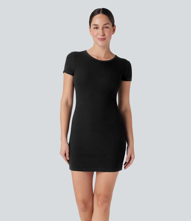 Vestido mini bodycon acanalado con top con sujetador integrado para yoga y deporte