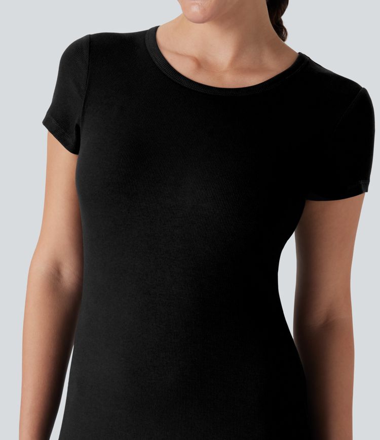 Vestido mini bodycon acanalado con top con sujetador integrado para yoga y deporte