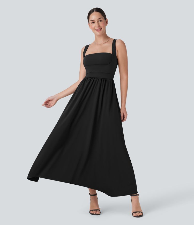 Breezeful™ Push Up Backless Flowy Quick Dry Maxi Casual Dress with Side Pockets-D/DD/DDD/F Cups