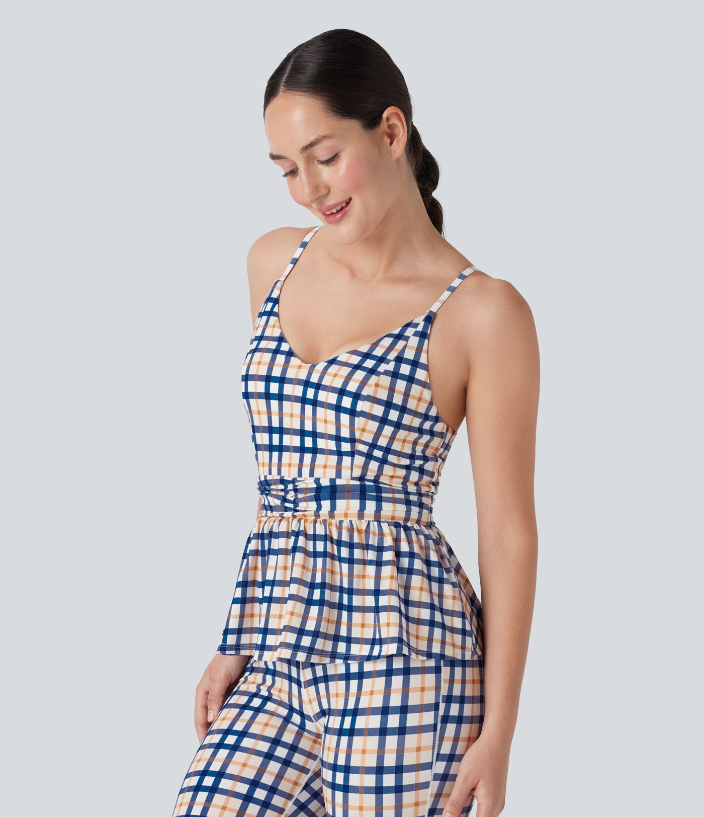 Ruffle Hem Plaid InstantCool Yoga Cami Top Ruffle Hem Plaid InstantCool Yoga Cami Top