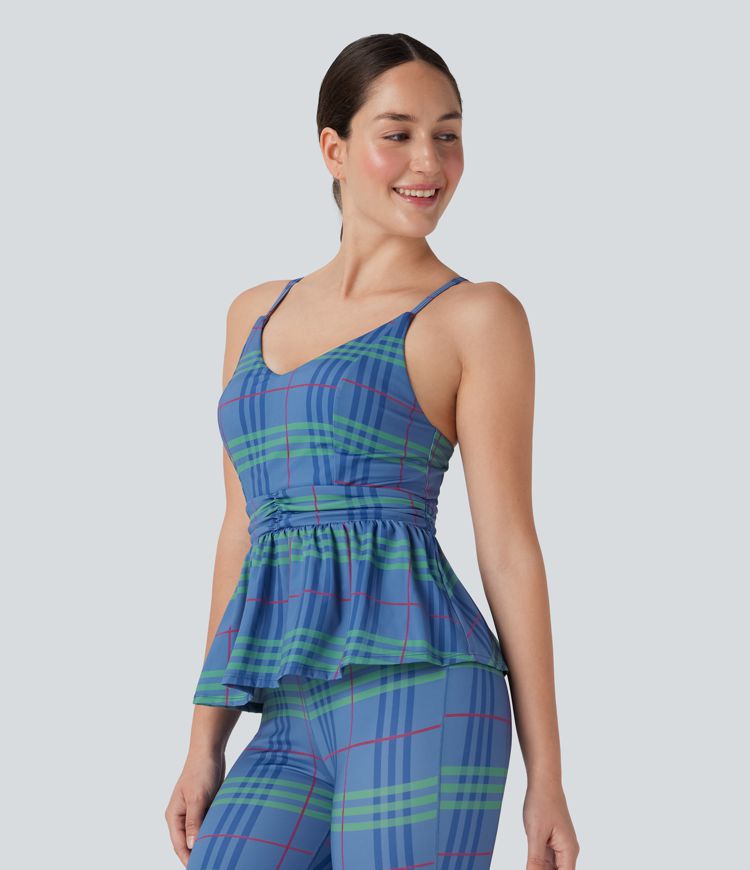 Ruffle Hem Plaid Cool Touch Yoga Cami Top