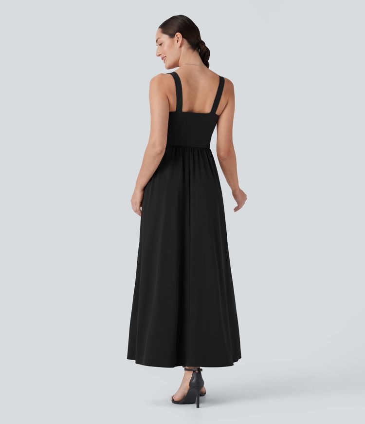 Breezeful™ Push Up Backless Flowy Quick Dry Maxi Casual Dress with Side Pockets-D/DD/DDD/F Cups