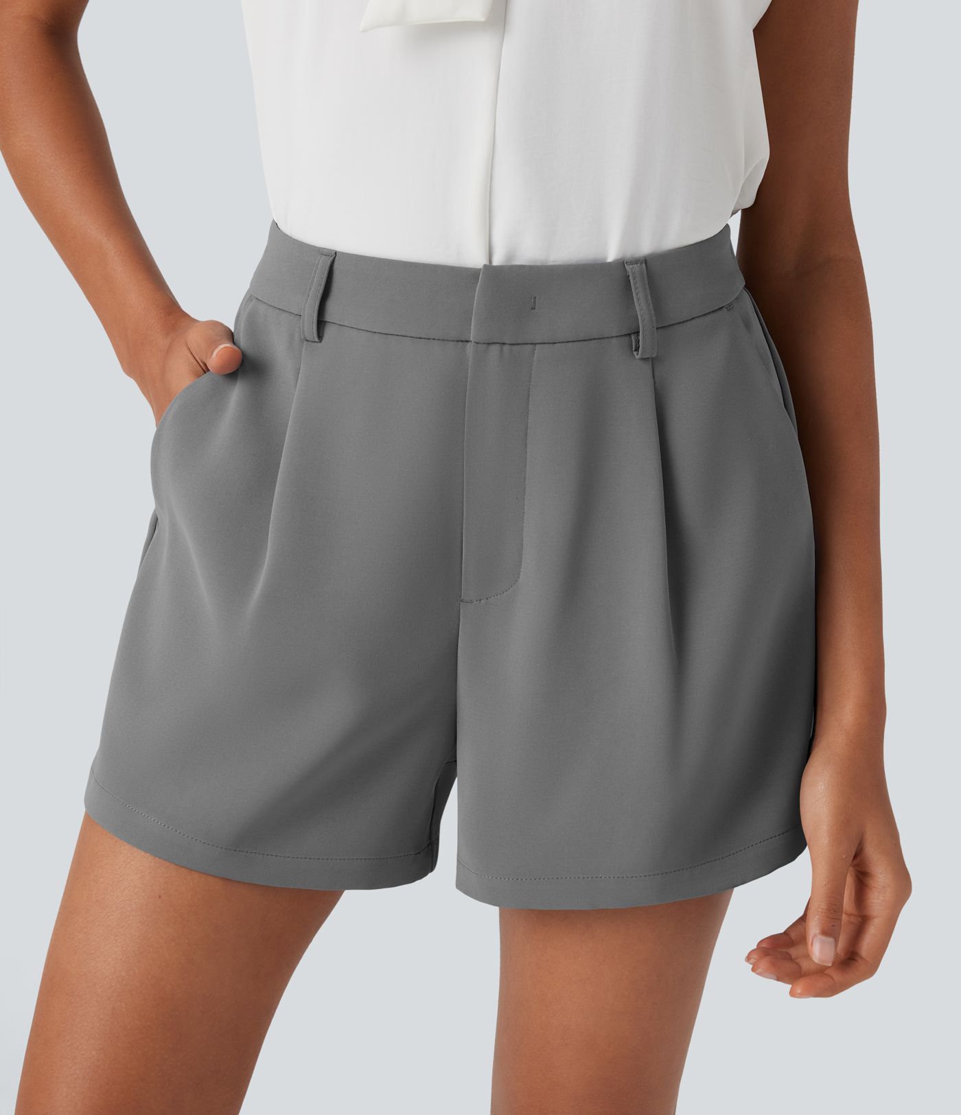 Mid Rise Work Shorts with Pockets