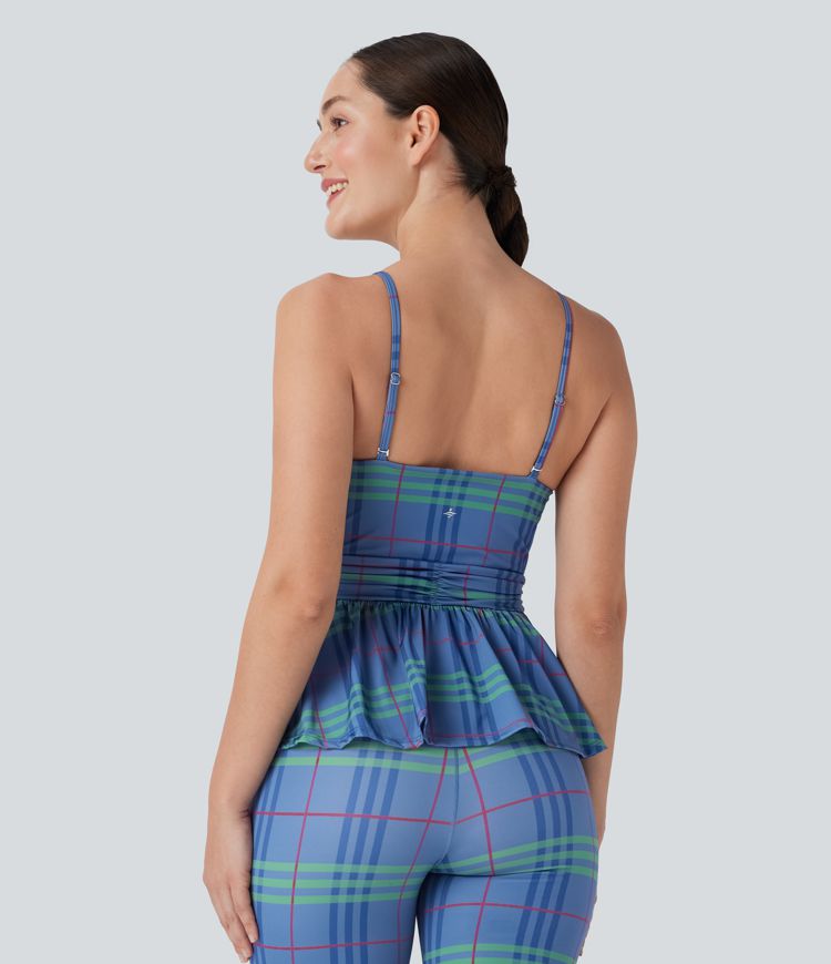 Ruffle Hem Plaid Cool Touch Yoga Cami Top