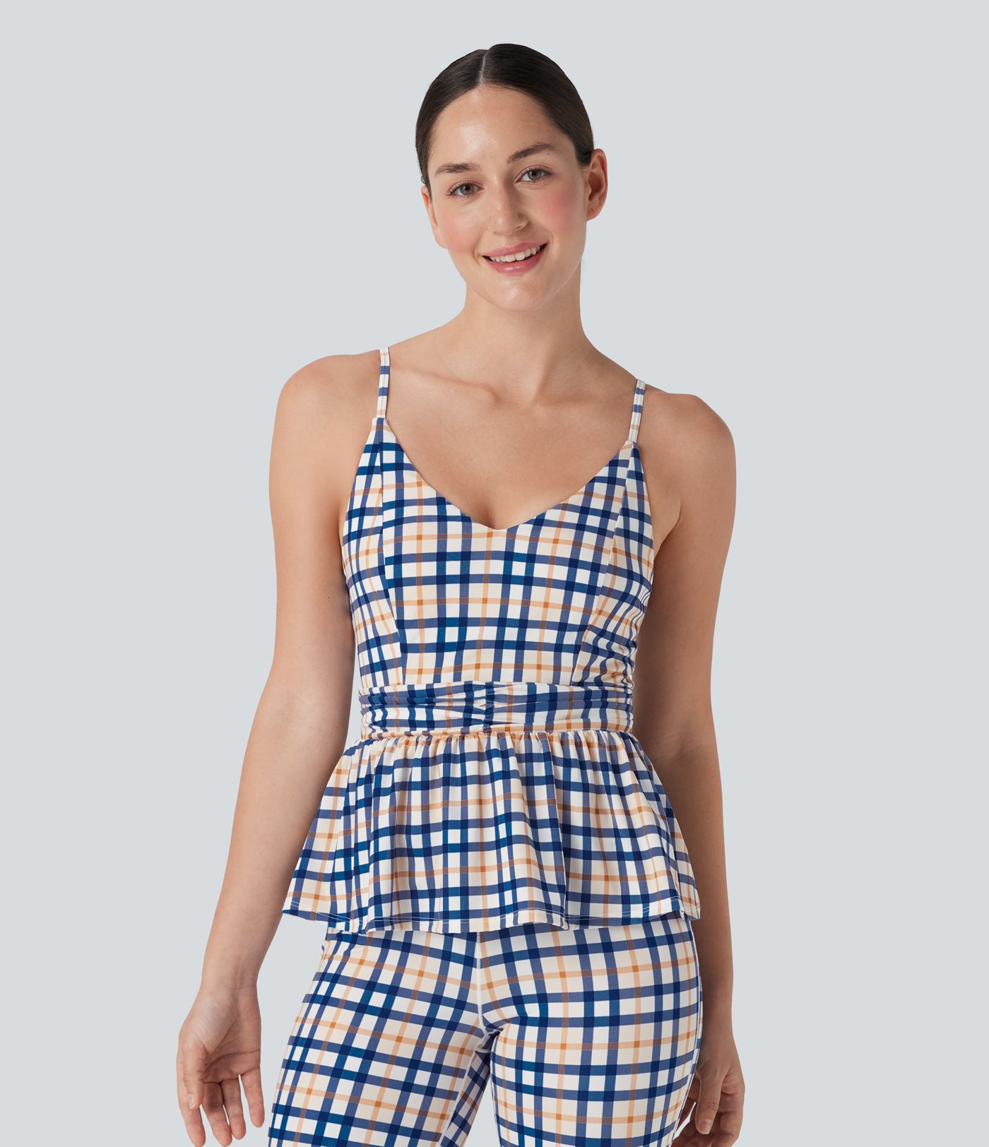 Ruffle Hem Plaid InstantCool Yoga Cami Top Ruffle Hem Plaid InstantCool Yoga Cami Top