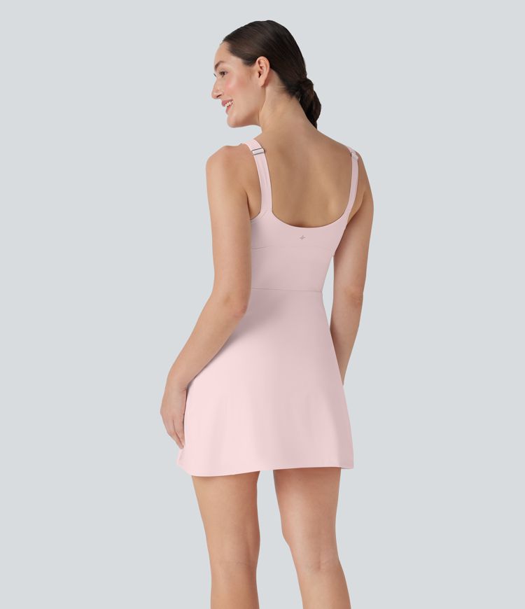 Softlyzero™ Plush Push-Up Molded Cups Adjustable Strap Backless 2-in-1 Yoga Active Dress with Pockets-Easy Peezy