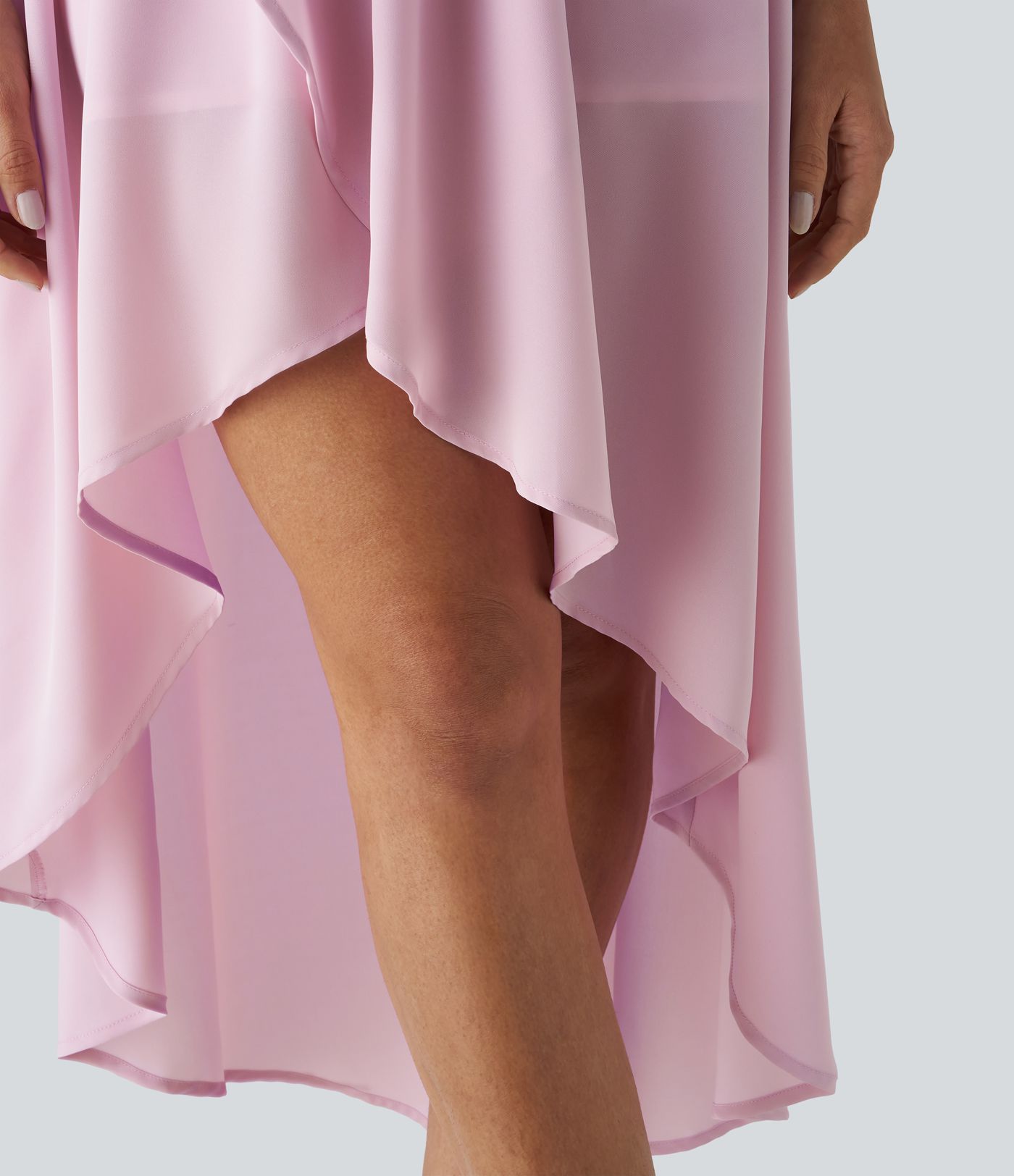 Tiefer V-Ausschnitt Ärmelloses Überkreuz-Saum Hoch-Tief Fließendes Maxi Casual Kleid