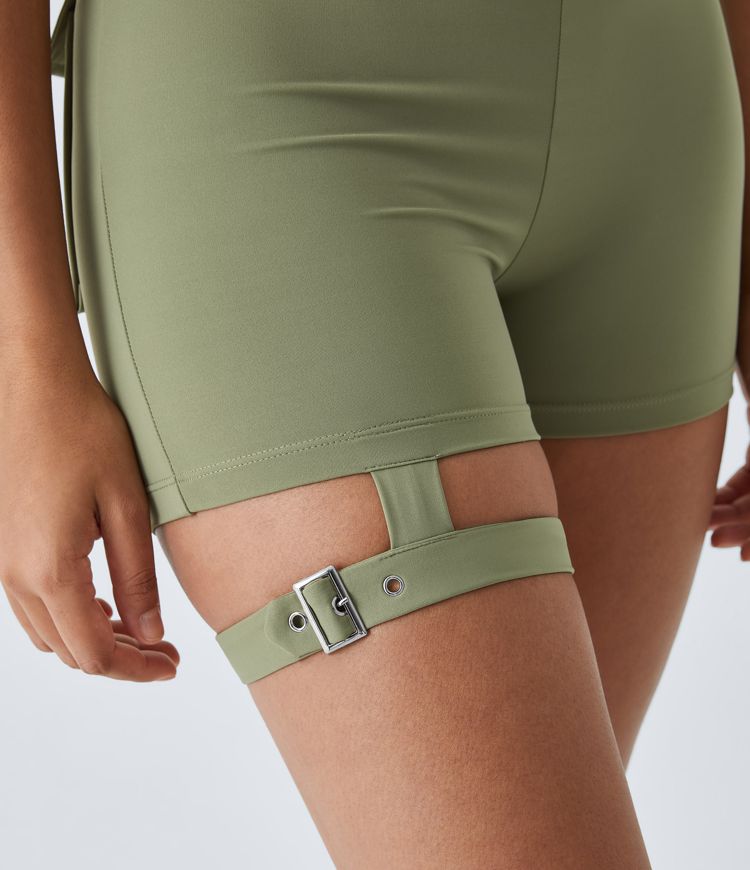 High Waisted Adjustable Buckle Pocket Ruched Yoga Cargo Biker Shorts 3''