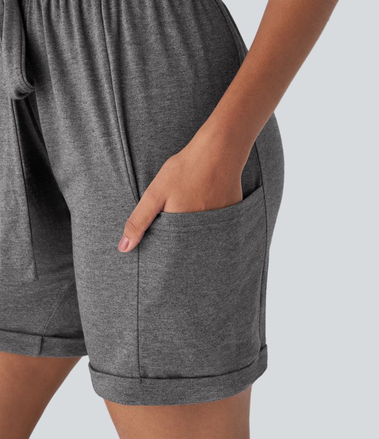 High Waisted Belted Pocket Casual Shorts