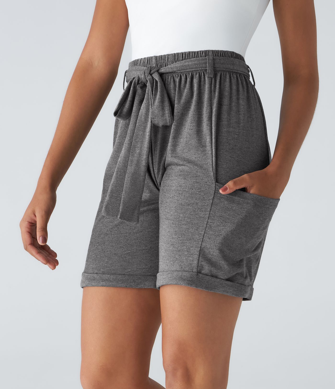 High Waisted Belted Pocket Casual Shorts