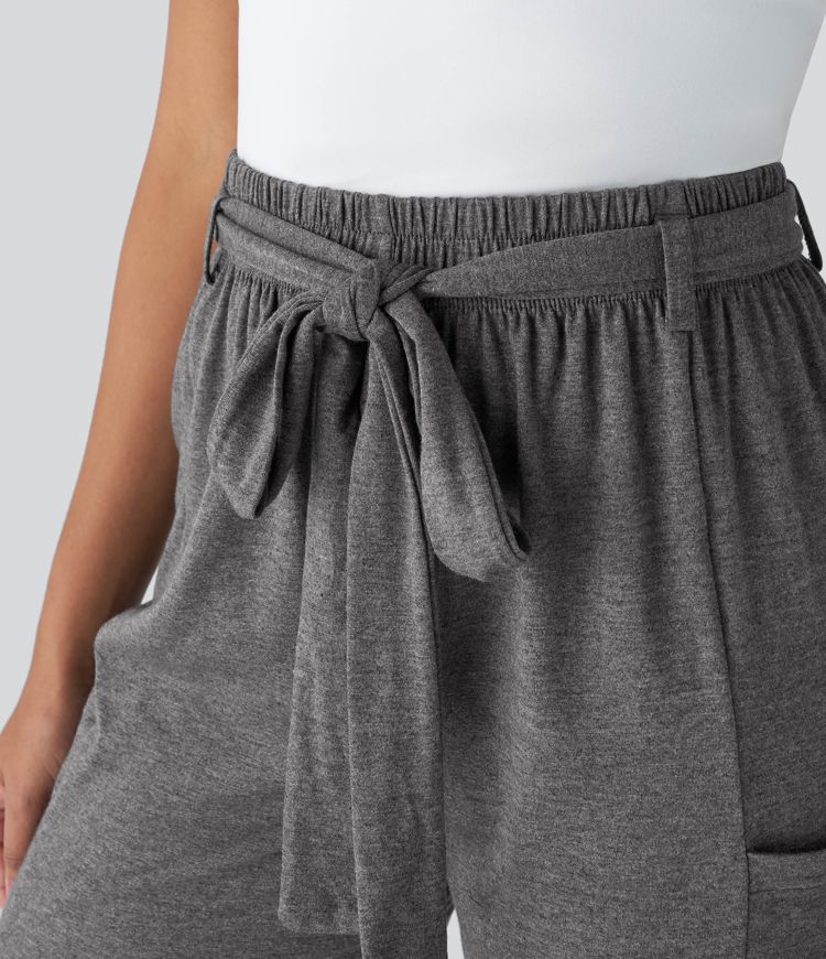 High Waisted Belted Pocket Casual Shorts