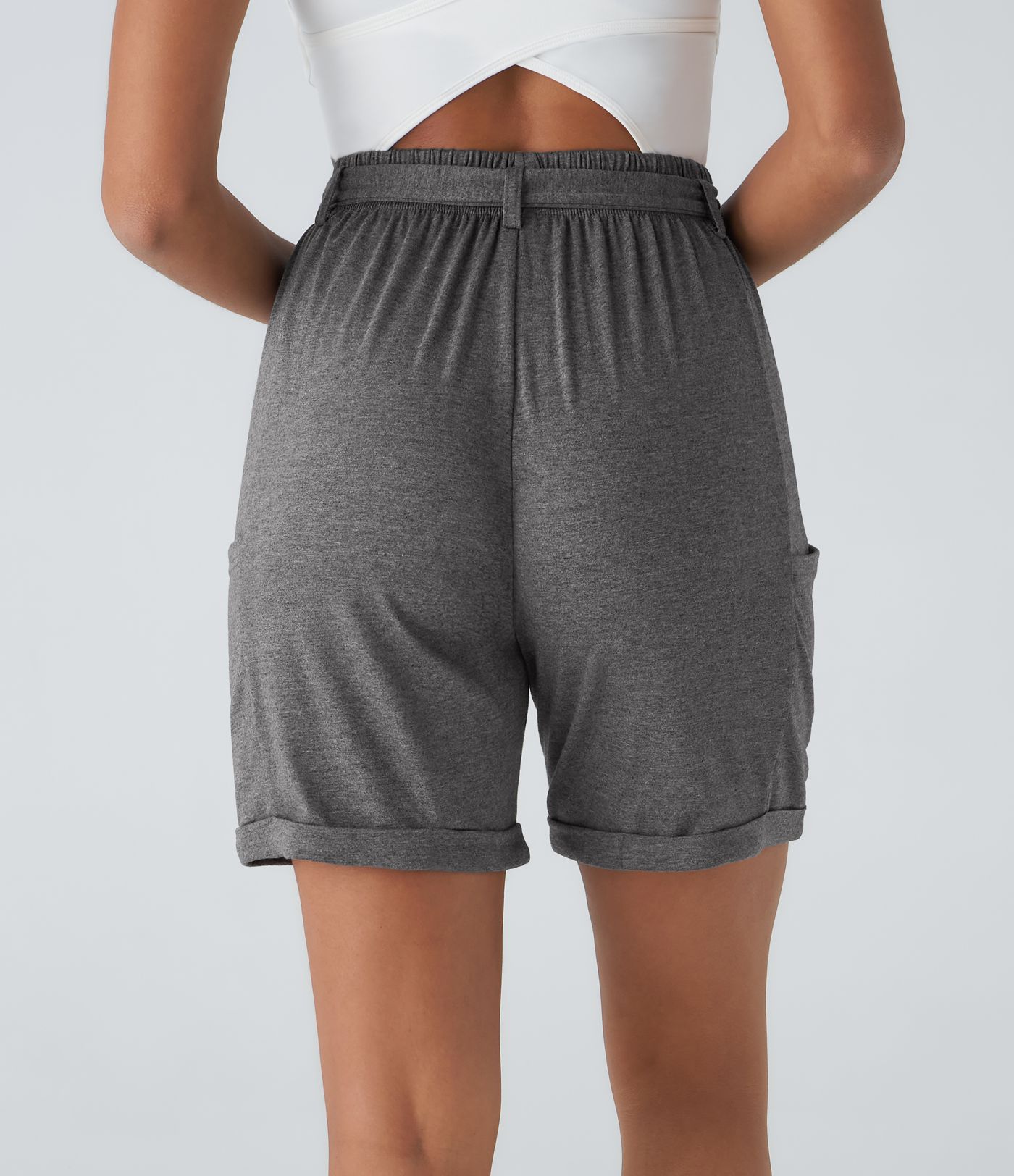 High Waisted Belted Pocket Casual Shorts