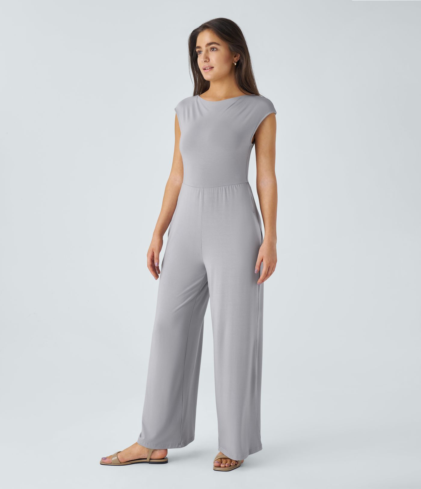 Mono cuello vuelto manga casquillo sin espalda bolsillo lateral retorcido