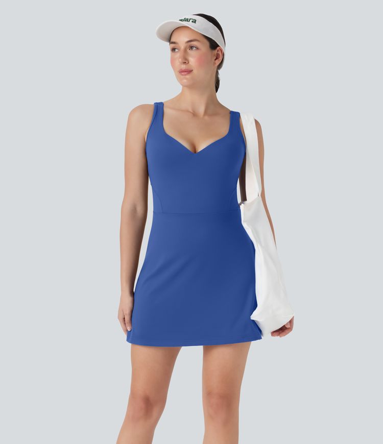 Softlyzero™ Plush - Rückenfreies 2-in-1 Yoga-Aktivkleid mit Seitentaschen, verstellbaren Trägern und geformten Cups -  Easy Peezy