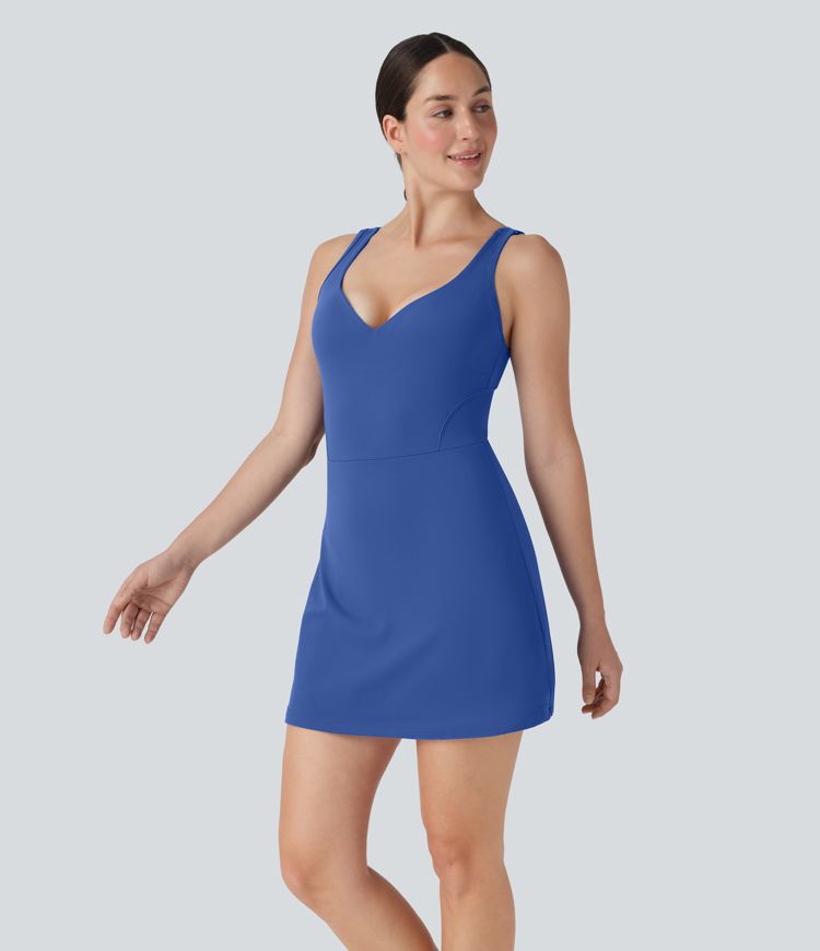 Softlyzero™ Plush Push-up Molded Cups Adjustable Strap Backless 2-in-1 Yoga Active Dress with Pockets-Easy Peezy