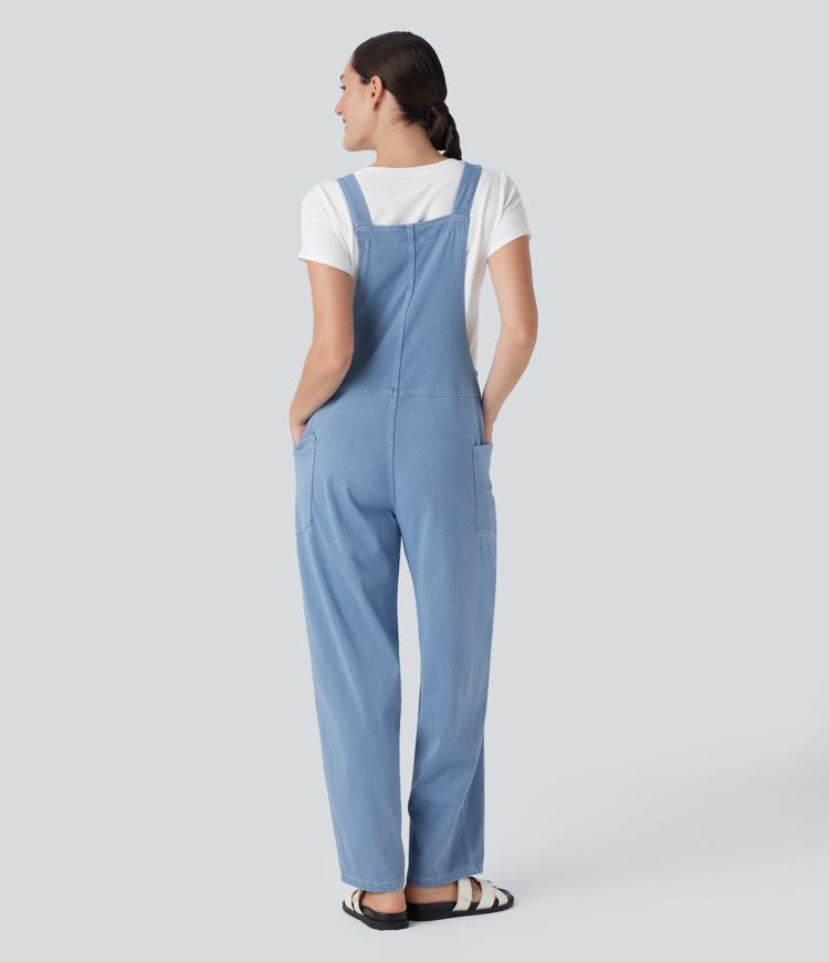 Campanula Blue Denim Halara Flex™ V Neck Pocket Washed Denim Casual Women Overalls / 2