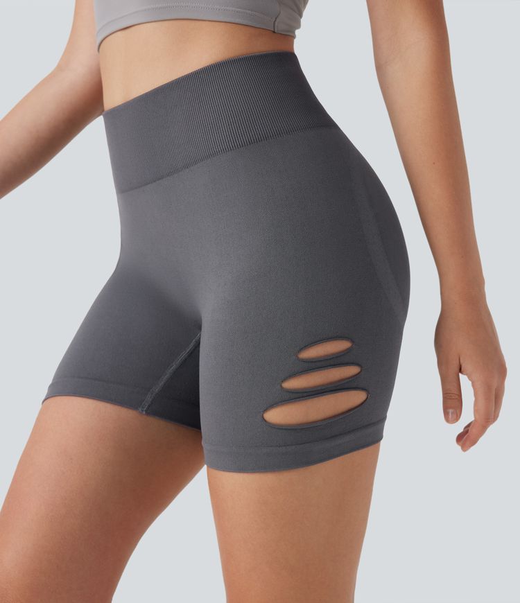 OneForm Seamless Flow High Waisted Cut Out Yoga Biker Shorts 4''