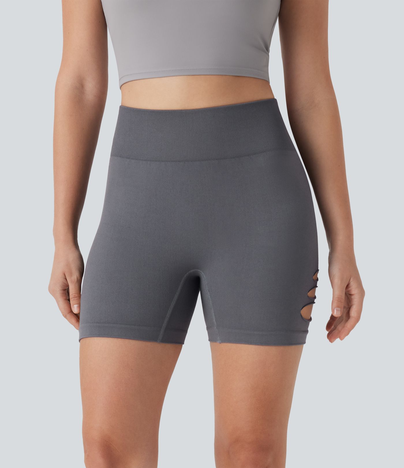 OneForm Seamless Flow High Waisted Cut Out Yoga Biker Shorts 4''