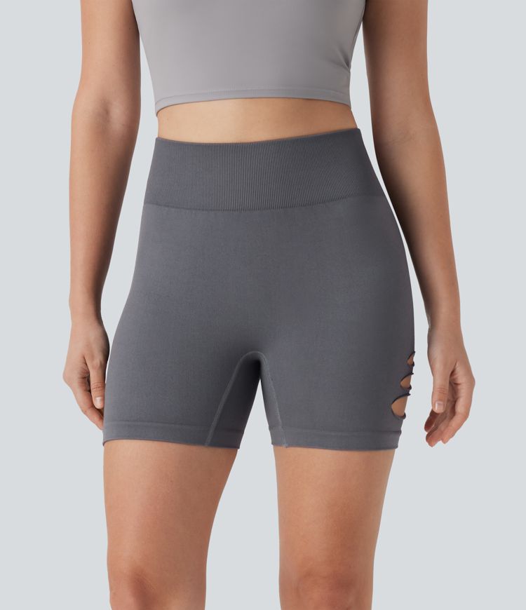 OneForm Seamless Flow High Waisted Cut Out Yoga Biker Shorts 4''