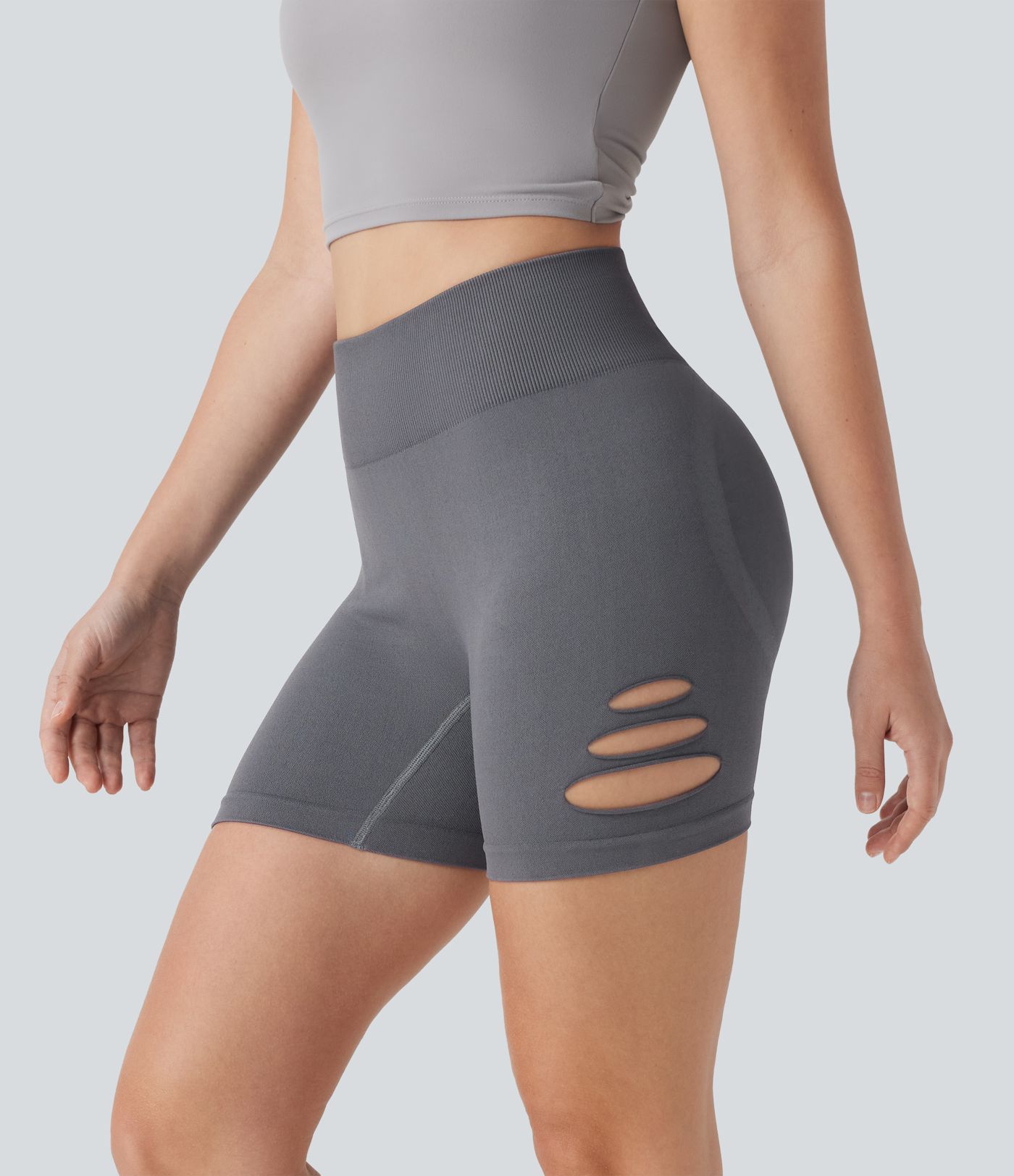OneForm Seamless Flow High Waisted Cut Out Yoga Biker Shorts 4''