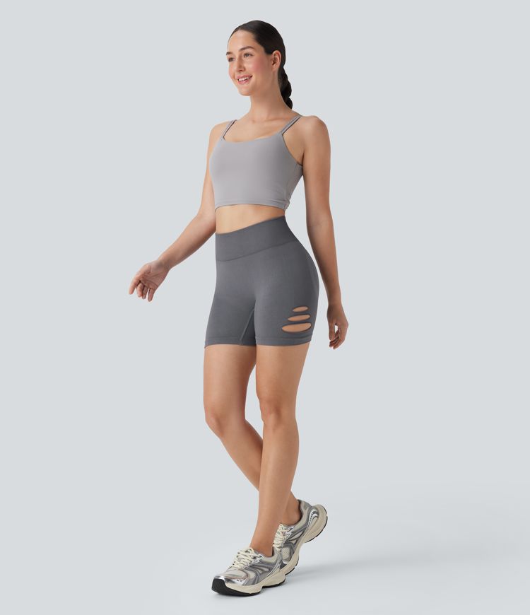 OneForm Seamless Flow High Waisted Cut Out Yoga Biker Shorts 4''