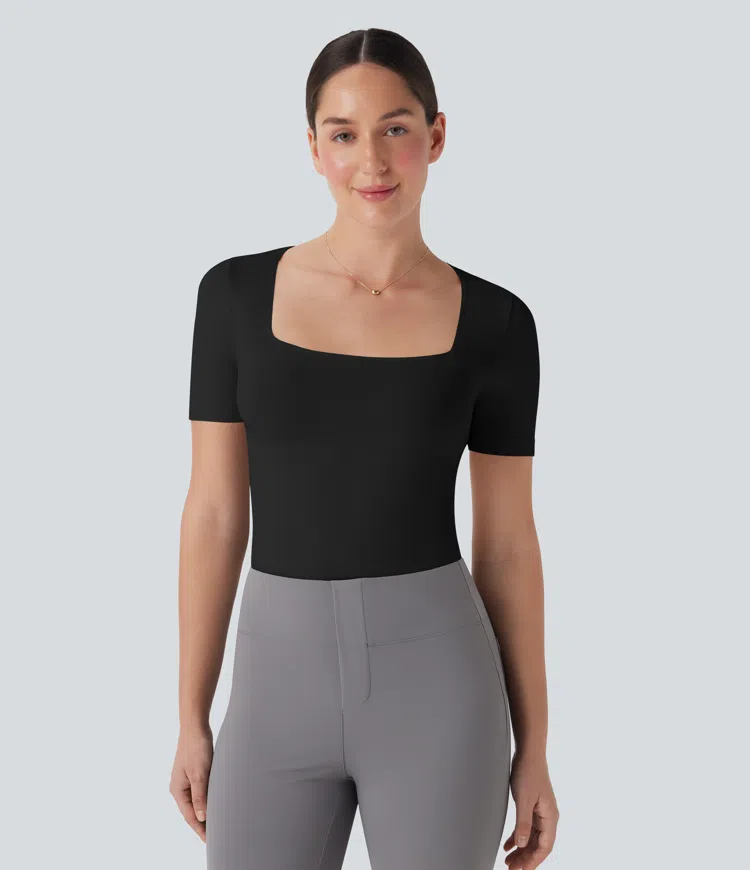 Seamless Flow Smoothing Square Neck Adjustable Leg Straps Work Bodysuit-Easy Peezy