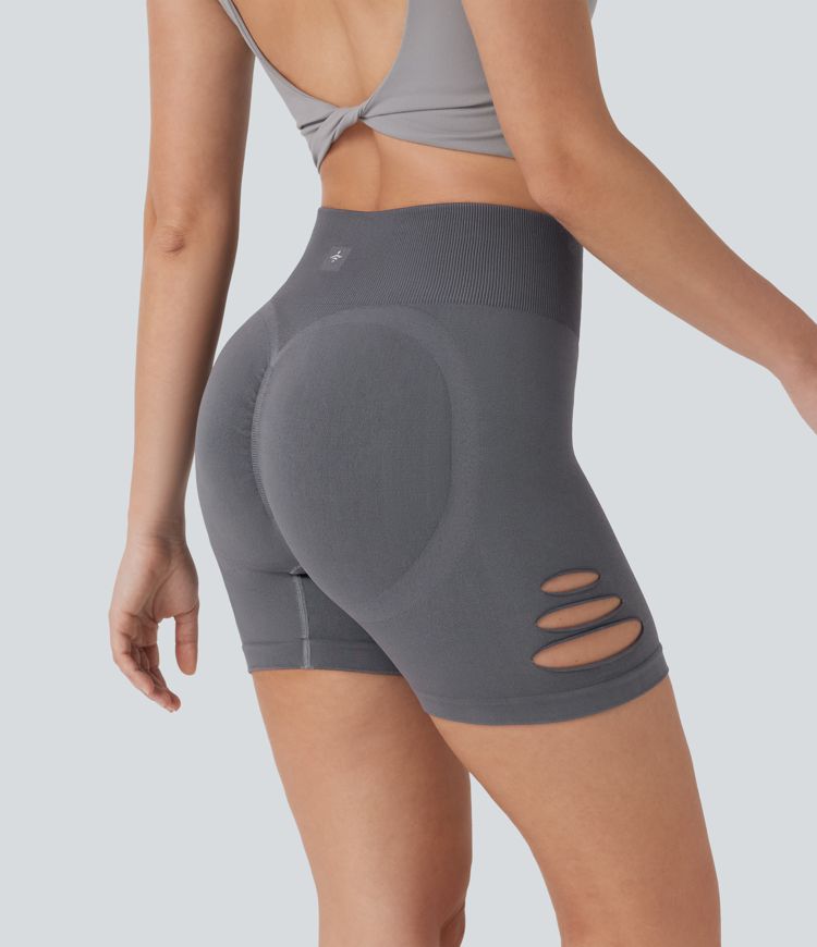 OneForm Seamless Flow High Waisted Cut Out Yoga Biker Shorts 4''