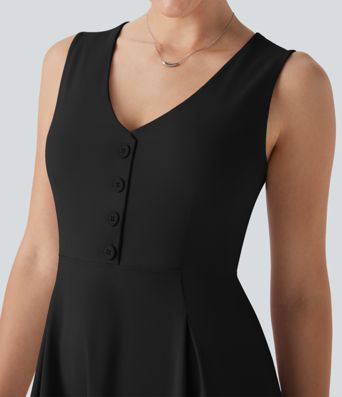 V-Ausschnitt Ärmelloses Dekoratives 2-Teiliges Mini Casual Kleid mit Tasche