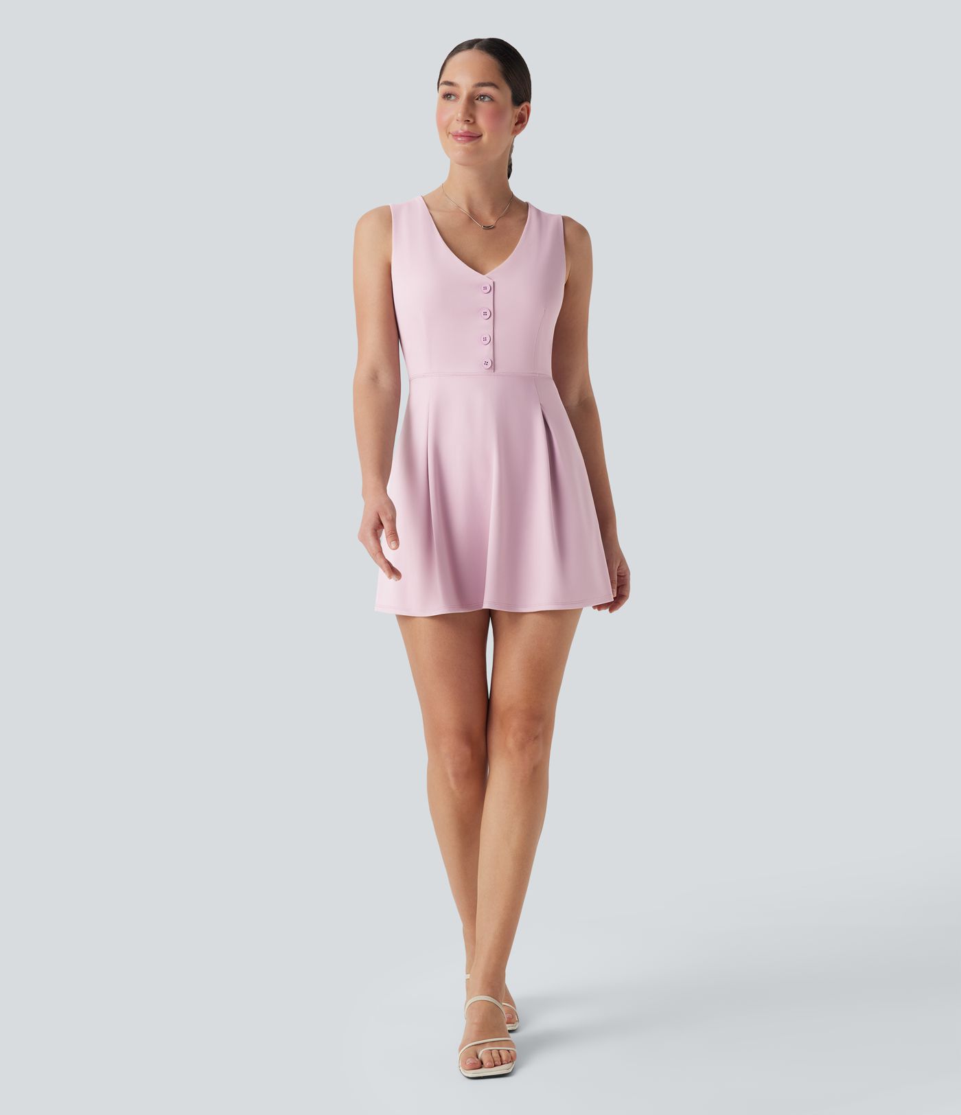 V Neck Sleeveless Decorative 2-Piece Mini Casual Dress with Pocket